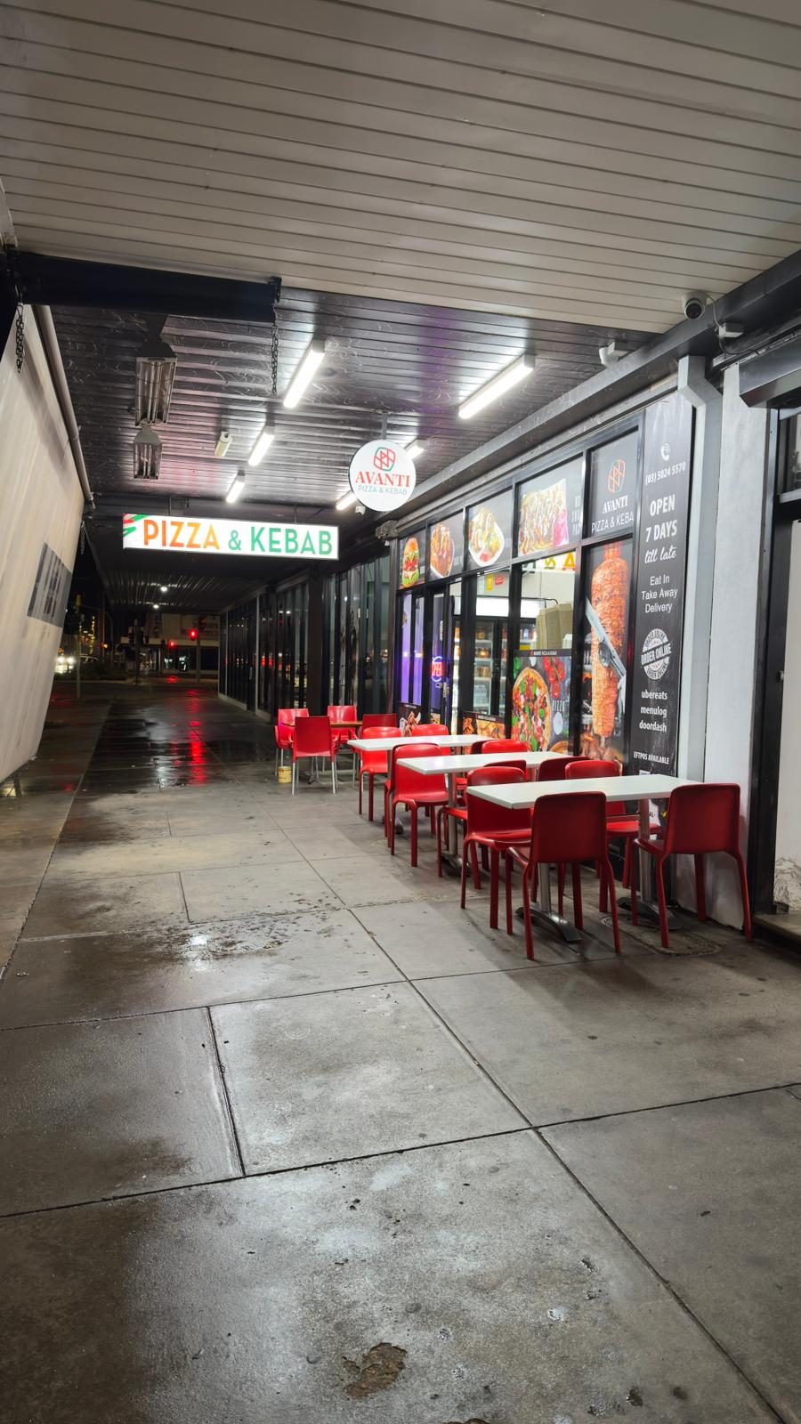 Outdoor seating along the arcade